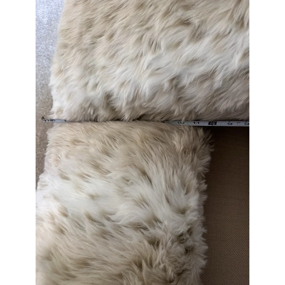 Faux Fur Snow‎ Leopard Decorative Throw Pillow Set Beige White Plush 2Pc